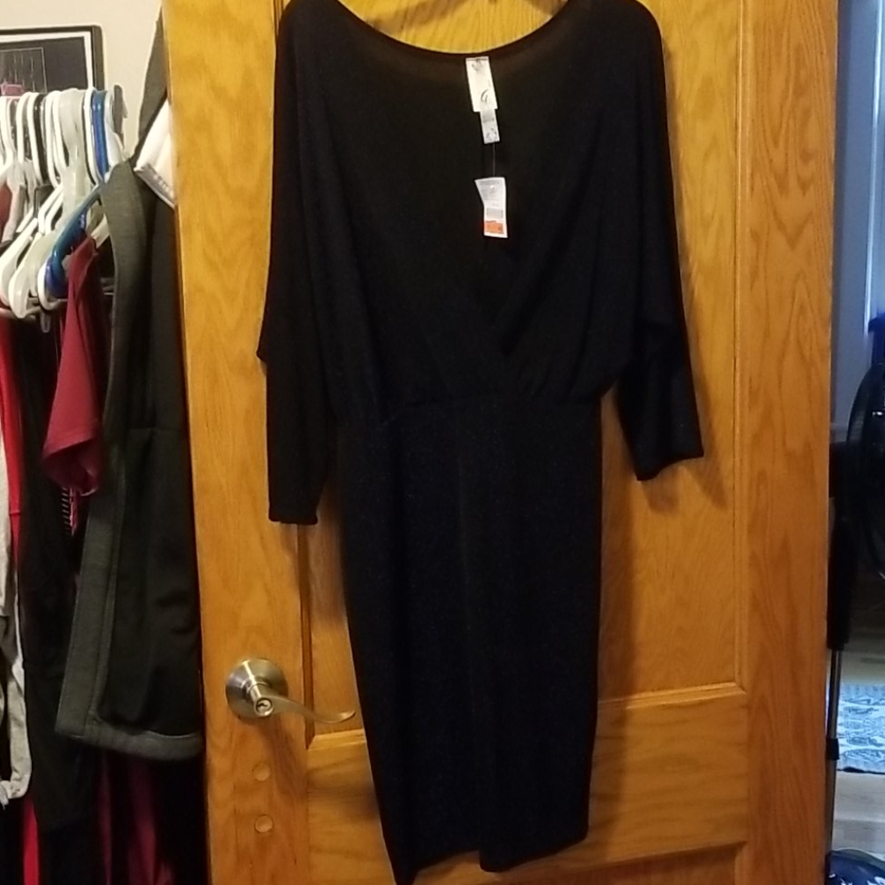 Faux Wrap Dress, Black and Blue shimmer